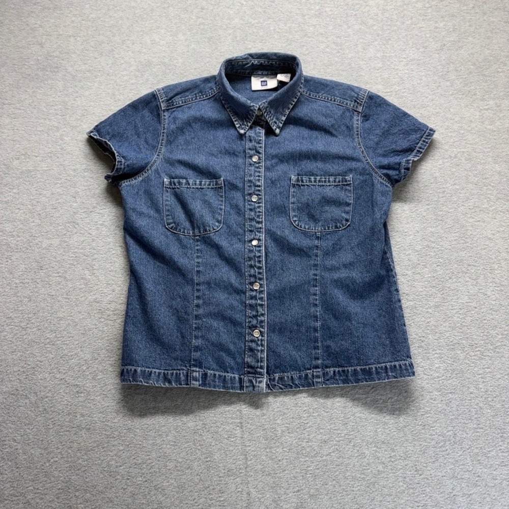 Gap Shirt Womens Large Blue Snap Button Short Sleeve Denim